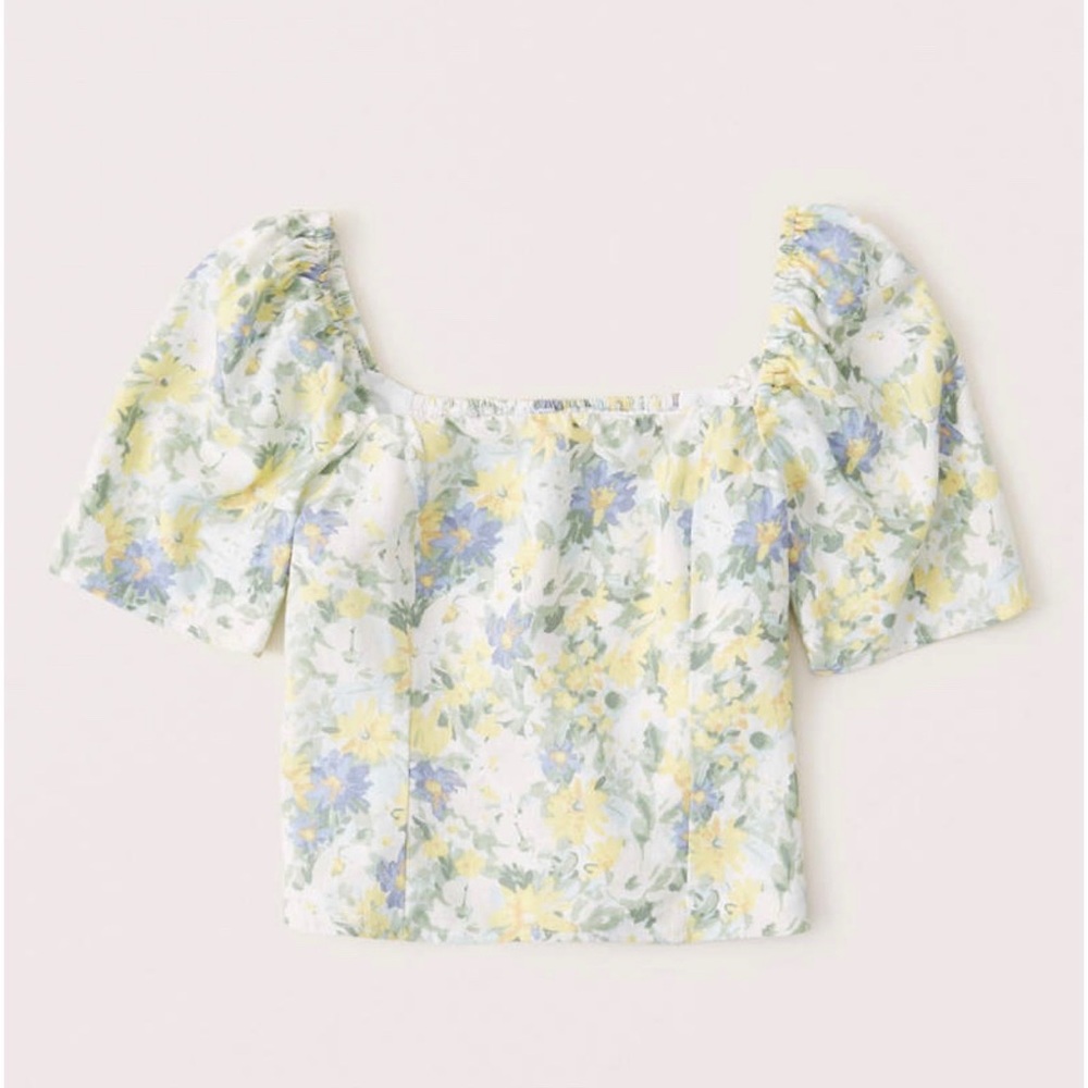Abercrombie Linen-Blend Puff Sleeve Top